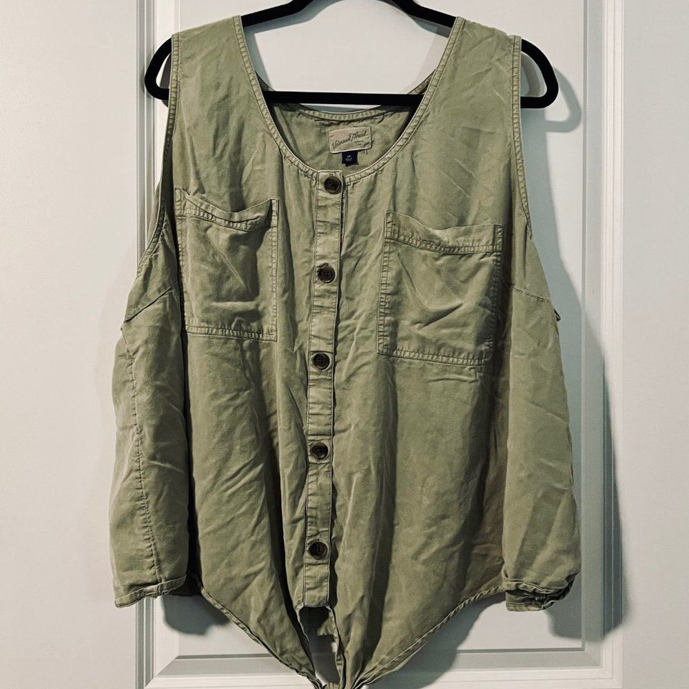 Green Khaki Sleeveless Tunic Tie Top